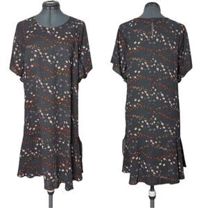 Cabi Women's Muse Dress Medium Grey Floral Print Flutter Sleeve Ruffle Hem #3828